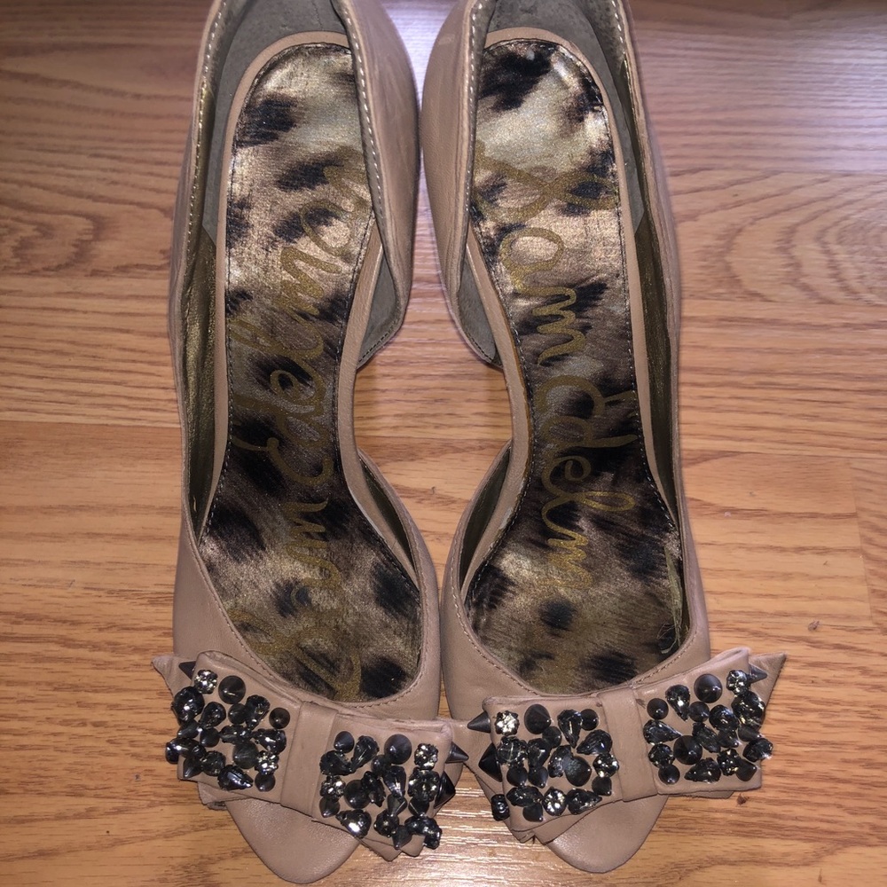 Sam Edelman Nude Lorna Rhinestone Bow Heels [sz 7]